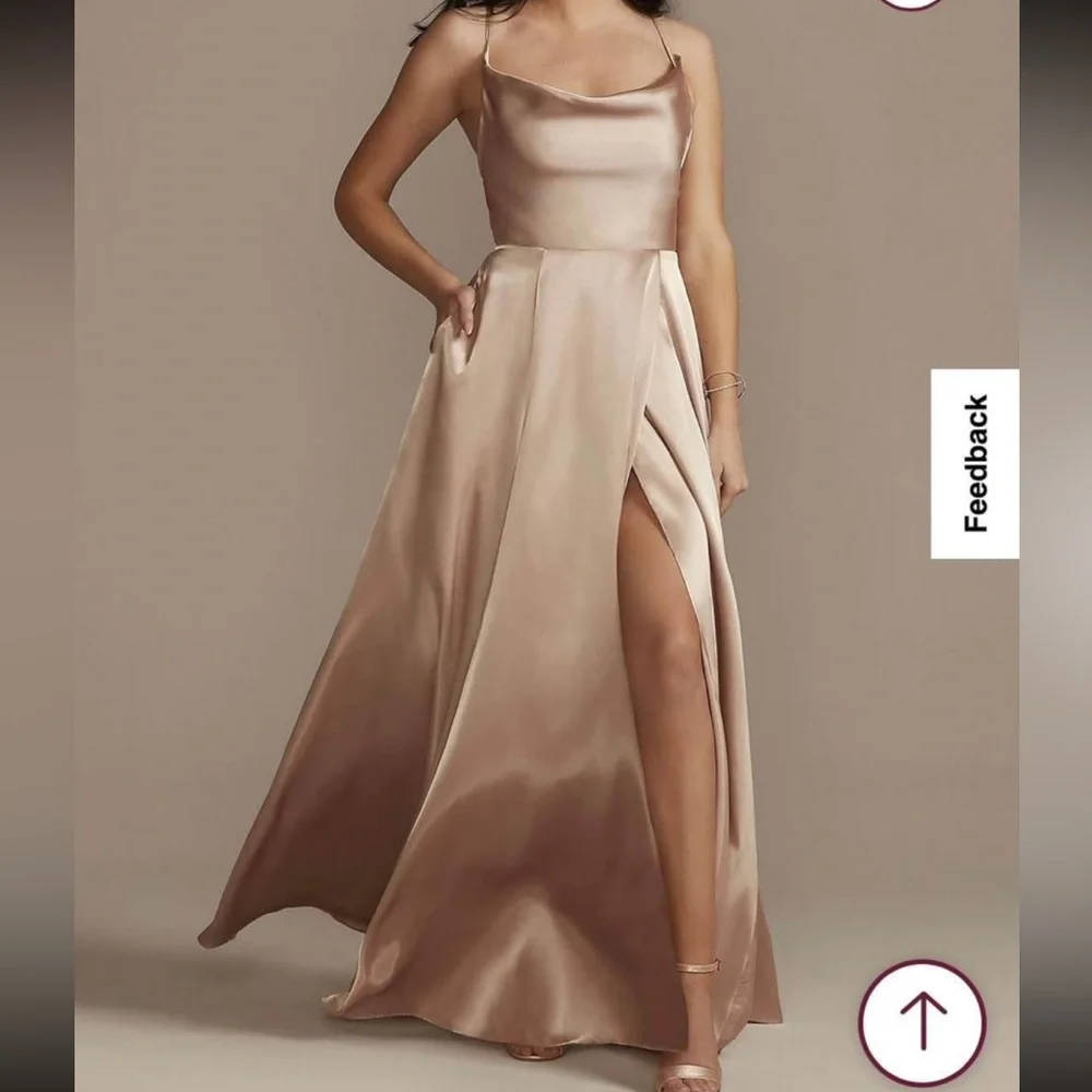 NWT Charmeuse Cowl Bridesmaid Dress with Lace-Up Back- Sand, 6 - Picture 4 of 5